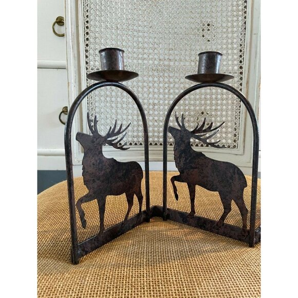 Metal 3 Taper Candle Holder Elk Zig Zag Design Candelabra, Outdoor, Rustic Decor - Picture 5 of 7